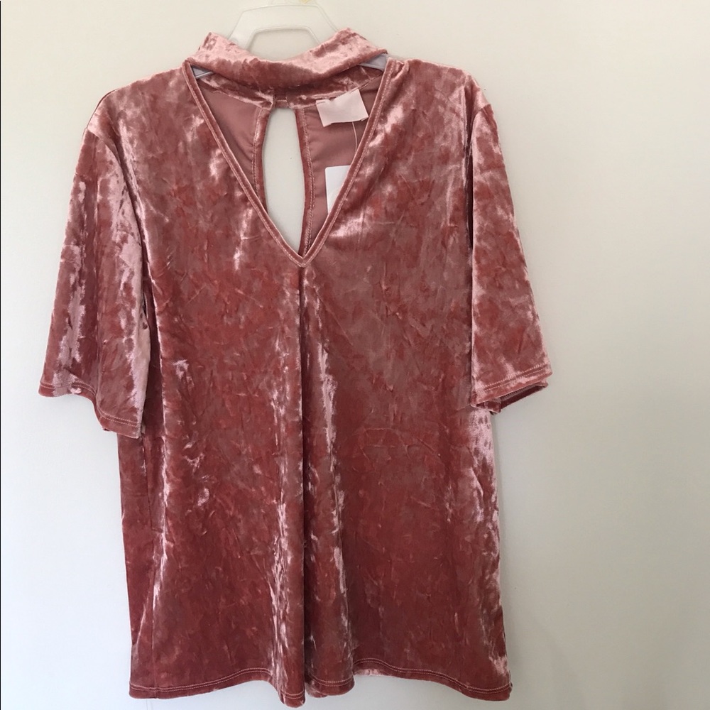 Pink crushed velvet choker top
